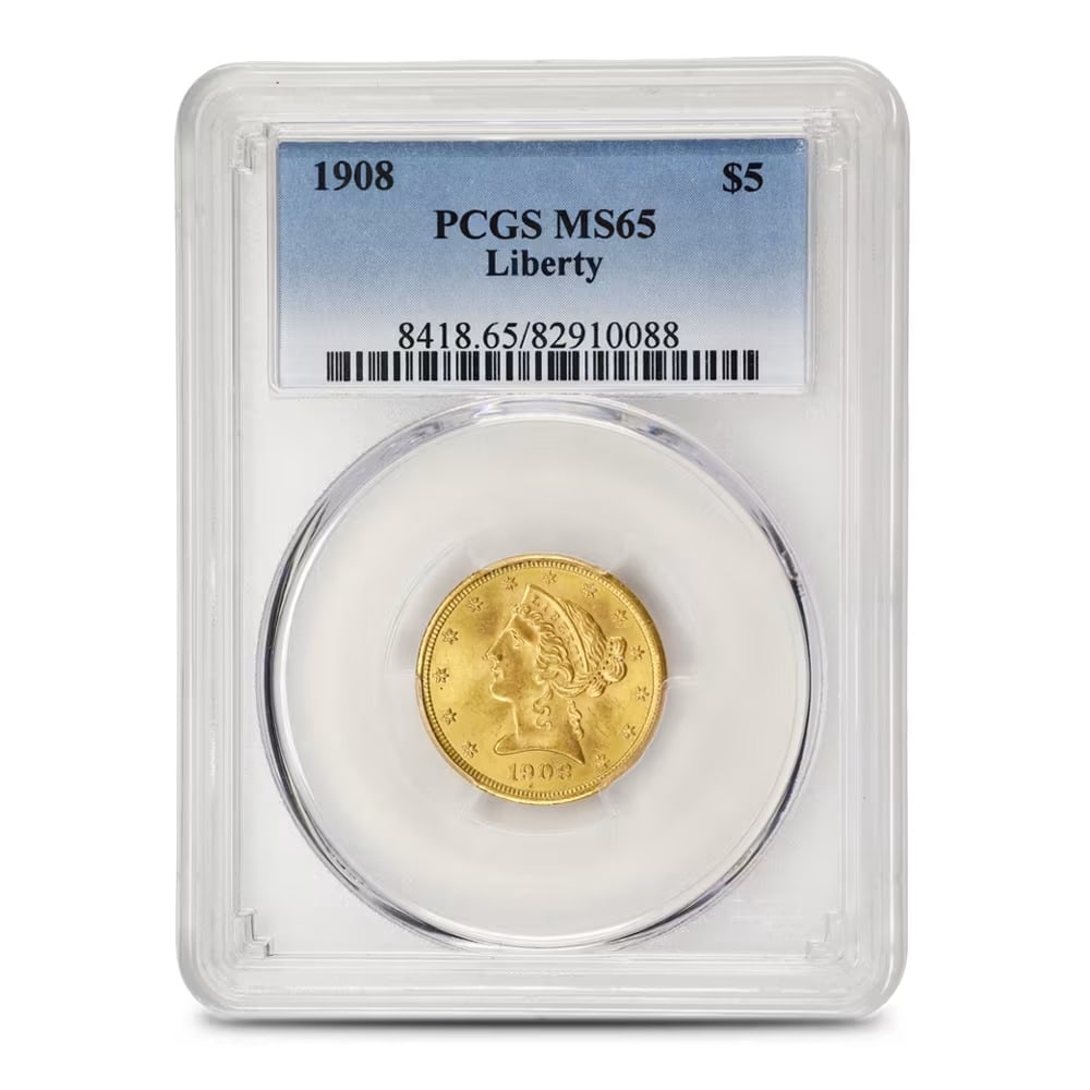 1908 Pre-33 $5 Liberty Gold Half Eagle Coin PCGS MS65 (1 of 2)