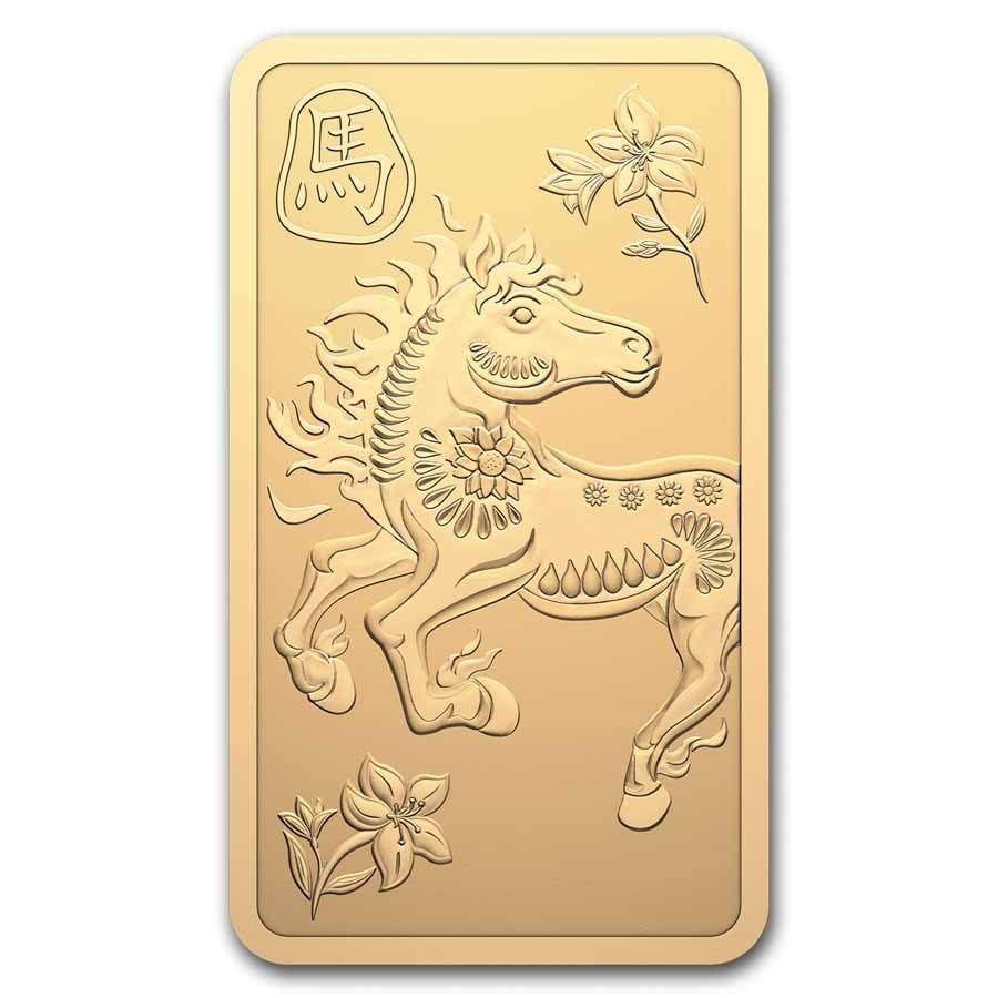 2026 Canada 10g Gold Bar - Lunar Year of the Horse (Premium): 2026 Canada 10g Gold Bar - Lunar Year of the Horse (Premium) contains 10 grams of .9999 fine gold. This Premium Bullion bar comes in custom Lunar Year of the Horse themed packaging, hermetically seale