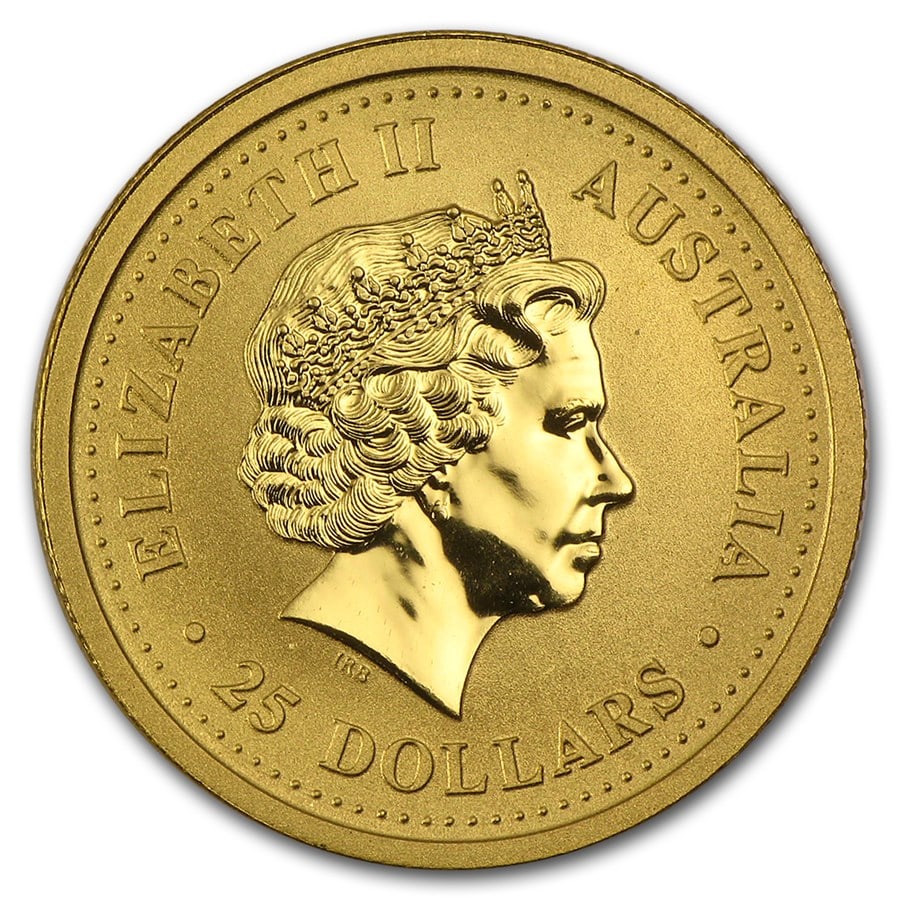 Australia 1/4 oz Gold Kangaroo/Nugget BU (Random Year): Australia 1/4 oz Gold Kangaroo/Nugget BU Coin (Random Year) - 1/4 oz .9999 fine gold, Brilliant Uncirculated in protective packaging, sovereign bullion from the Perth Mint.