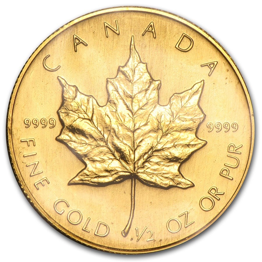 1987 Canada 1/2 oz Gold Maple Leaf BU: 1987 Canada 1/2 oz Gold Maple Leaf BU, struck in 1/2 troy ounce of .9999 fine gold, is a classic bullion coin prized for its purity and iconic Canadian design. Each coin comes individually in either p