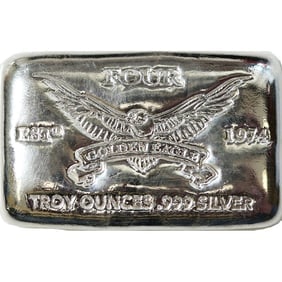 Golden Eagle 4 oz Silver Bar .999: Golden Eagle 4 oz Silver Bar .999 is a high-quality bullion piece that combines substantial silver content with striking craftsmanship. Struck from 4 troy ounces of .999 fine silver, it provides both 