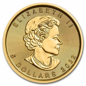 2022 Canada 1/10 oz Gold Maple Leaf BU: 2022 Canada 1/10 oz Gold Maple Leaf BU, struck in 1/10 troy ounce of .9999 fine gold, offers exceptional purity in a highly affordable fractional size. Multiples of 40 are shipped in sealed RCM plasti