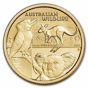2020 Australia 1/4 Gold Australian Wildlife BU: The 2020 Australia 1/4 oz Gold Australian Wildlife BU is a beautifully crafted bullion coin struck by the renowned Perth Mint from .9999 fine (24K) gold, containing 1/4 troy ounce of pure gold. This s