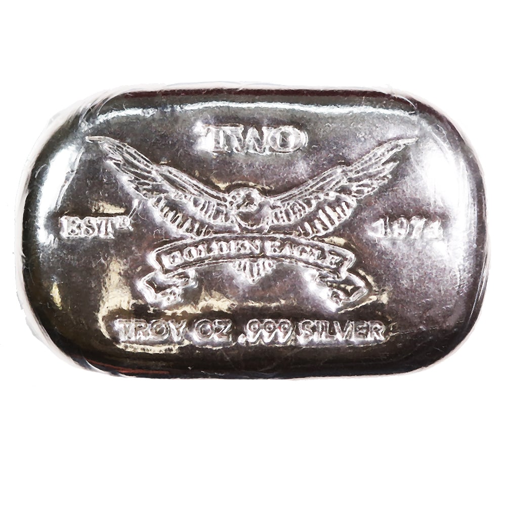 Golden Eagle 2 oz Silver Bar .999: Golden Eagle 2 oz Silver Bar .999 is a high-purity bullion piece, struck from 2 troy ounces of .999 fine silver, combining both intrinsic value and collector appeal. This bar is prized by investors an