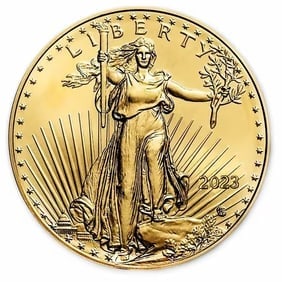 2023 American Gold Eagle 1 oz Uncirculated: 2023 American Gold Eagle 1 oz Uncirculated - Lady Liberty obverse and nesting bald eagles reverse in 22-karat .9167 gold, fully U.S. government-backed. A brilliant, iconic bullion coin ideal for colle