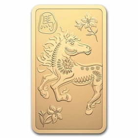 2026 Canada 10g Gold Bar - Lunar Year of the Horse (Premium): 2026 Canada 10g Gold Bar - Lunar Year of the Horse (Premium) contains 10 grams of .9999 fine gold. This Premium Bullion bar comes in custom Lunar Year of the Horse themed packaging, hermetically seale