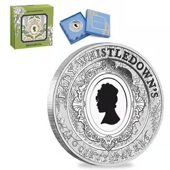 2026 1 oz Bridgerton Lady Whistledown Colorized Silver Coin Perth Mint: This 2026 1 oz Bridgerton Lady Whistledown Colorized Silver Coin contains 1 troy ounce of .999 fine silver and features a detailed colorized design inspired by the popular series. A unique collectible