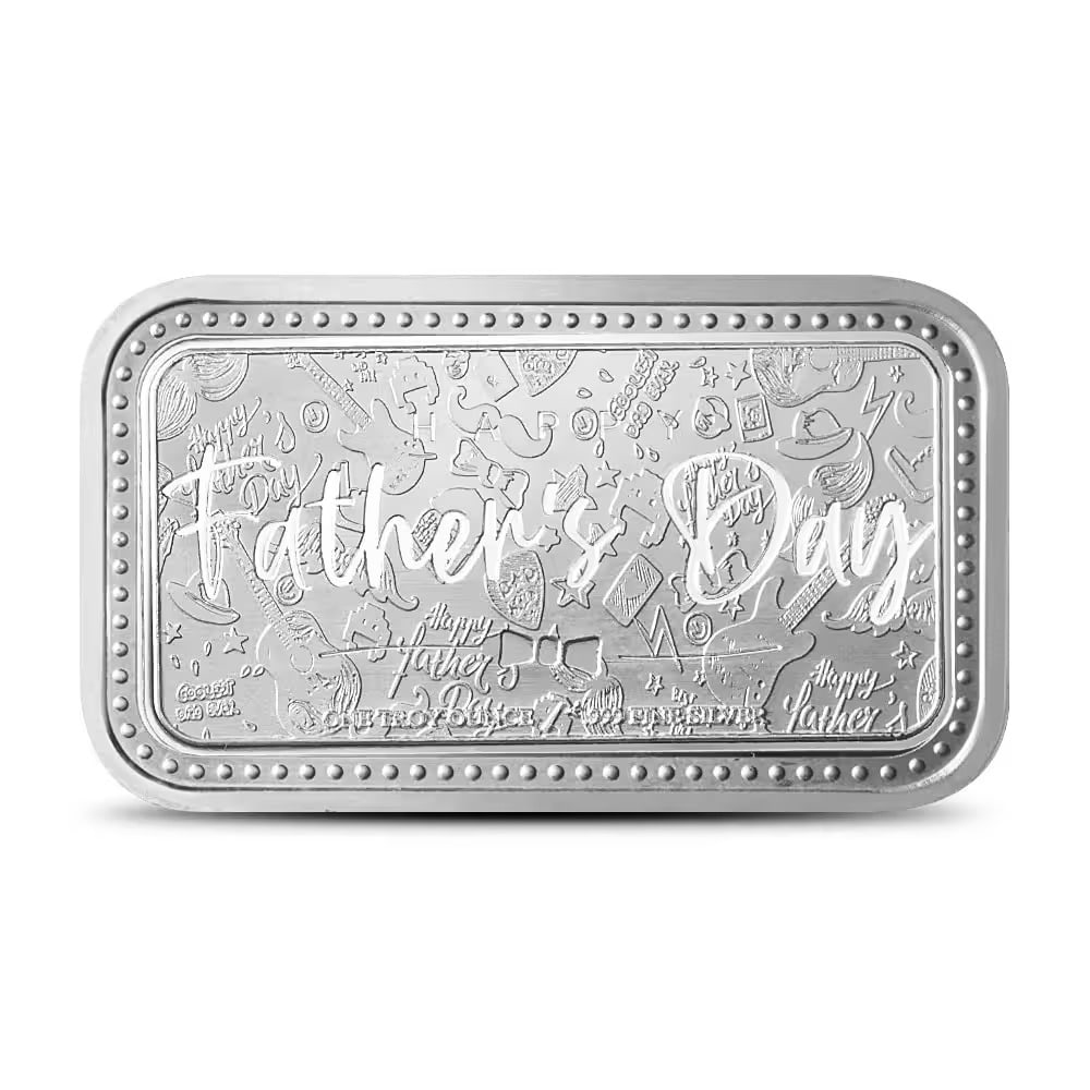 1 oz Silver Engravable Fathers Day Bar (New w/Gift Box): Honor Dad with this 1 oz .999 fine silver engravable bar designed for Father's Day celebrations. Personalize it with a special message, name, or date to create a lasting keepsake. Presented in an eleg