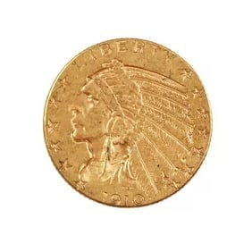 $5 Gold Indian 1910-S Extra Fine: The 1910-S $5 Gold Indian is a key piece in early 20th-century U.S. coinage, struck at the San Francisco Mint with the “S” mintmark. Part of the innovative Indian Head Half Eagle series (1908 