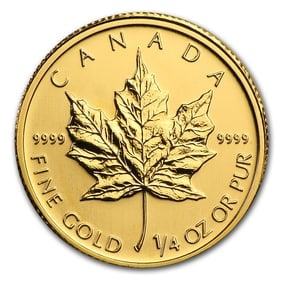 2010 Canada 1/4 oz Gold Maple Leaf BU: 2010 Canada 1/4 oz Gold Maple Leaf BU, struck in 1/4 troy ounce of .9999 fine gold, combines iconic Canadian design with investment-grade purity. Each coin comes sealed in mint plastic or protective f