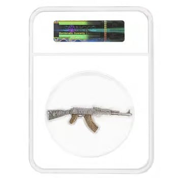 2024 Chad 2 oz Silver Assault Rifle Gilded NGC MS 70 ER One of First 100: 2024 Chad 2 oz Silver Assault Rifle - Gilded, NGC MS70 ER (First 100) - Ultra-limited Weapons of War Series release struck in 2 oz .999 silver with high relief, antiqued finish, and partial gold gildi