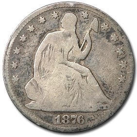 Seated Liberty Half Dollar Good 1876: The 1876 Seated Liberty Half Dollar in Good condition dates to America’s Centennial year. Struck in 90% silver, it combines historic significance with collectible appeal.
