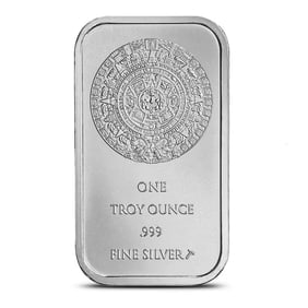 1 oz SilverTowne Aztec Calendar Silver Bar (New): Struck from 1 Troy Ounce of .999 fine silver, this SilverTowne bar features the iconic Aztec Calendar design in remarkable detail. Combining bullion value with artistic beauty, it is a favorite among 