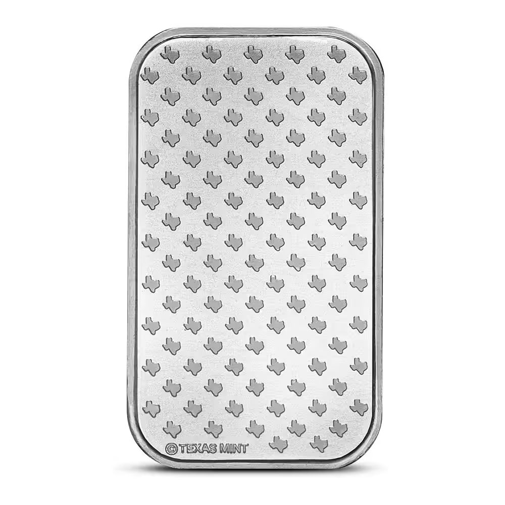 1 oz Texas Mint Silver Bar (New): Produced by the Texas Mint, this 1 oz silver bar contains .999 fine silver and showcases quality craftsmanship. A desirable bullion piece offering both collectible appeal and precious metal value. Bra