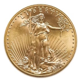 2013 American Gold Eagle 1/2 oz Uncirculated: 2013 American Gold Eagle 1/2 oz ($25 Face Value), struck by the esteemed United States Mint and backed by the U.S. government for weight and purity. Minted in durable 22-karat crown gold (.9167 fine),