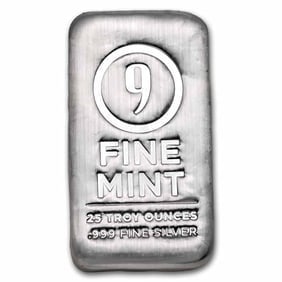 25 oz Cast-Poured Silver Bar - 9Fine Mint (1 of 2)