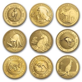 Australia 1 oz Gold Kangaroo/Nugget Coin BU (Random Year): Australia 1 oz Gold Kangaroo/Nugget BU Coin (Random Year) - 1 oz .9999 fine gold, Brilliant Uncirculated in protective packaging, IRA-eligible sovereign bullion from the Perth Mint.
