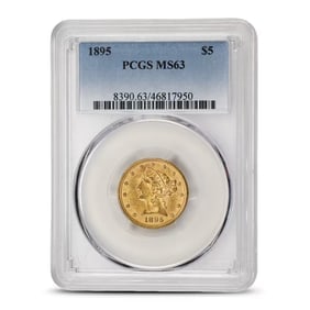 1895 Pre-33 $5 Liberty Gold Half Eagle Coin MS63 (PCGS or NGC): Struck during America's golden age of coinage, this 1895 Liberty Head Half Eagle is certified MS63 by PCGS or NGC. Containing nearly a quarter-ounce of gold, it offers both numismatic appeal and preci