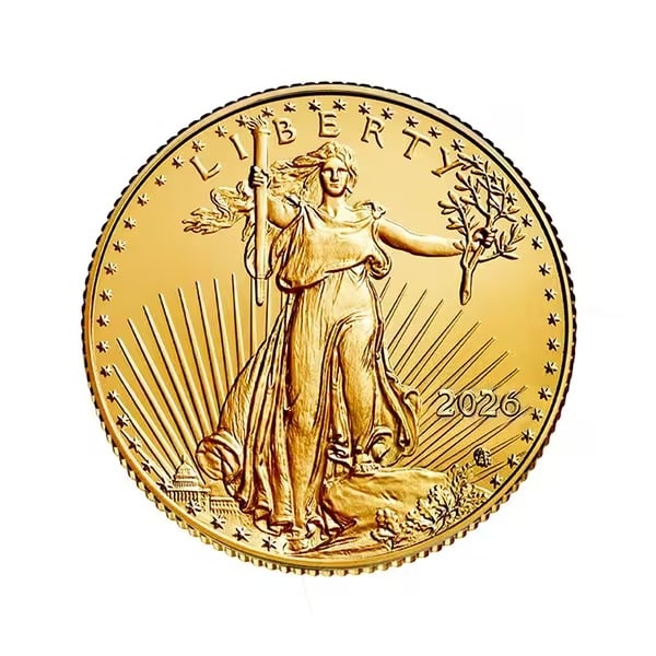 Random American Gold Eagle 1/10 oz Uncirculated (50 Coin Tube): The American Gold Eagle 1/10 oz Uncirculated (Random Year) tube contains 50 coins, each struck in 22-karat gold (.9167 fine) with full U.S. government backing for weight and purity. A highly liquid bu