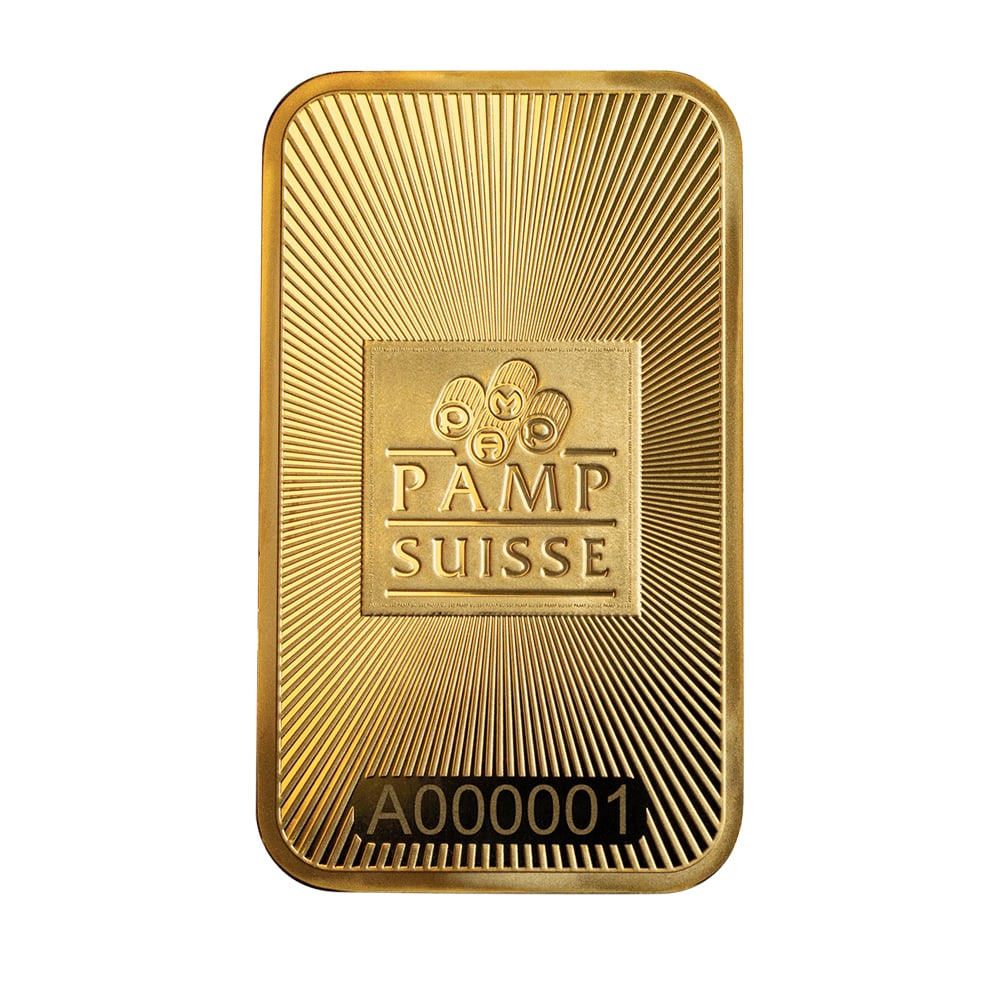 PAMP Suisse 999.9 Pure 1oz Gold Bar NEW: Produced by the world-renowned PAMP Suisse refinery, this 1 Troy Ounce .9999 fine gold bar features exceptional Swiss craftsmanship and investment-grade purity. Each bar is brand new and comes sealed 