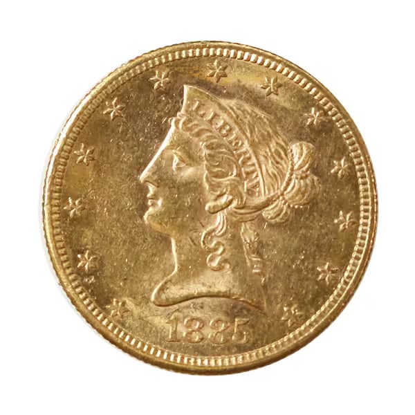 $10 Gold Liberty 1885-S AU: The 1885-S $10 Gold Liberty, also known as the "Eagle," is a distinguished piece of American numismatic history. Struck at the San Francisco Mint, this coin reflects the economic growth, artistic craf