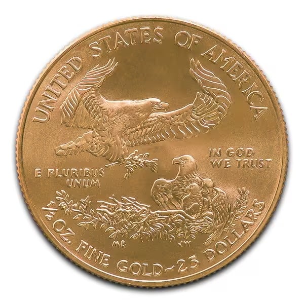 2011 American Gold Eagle 1/2 oz Uncirculated: 2011 American Gold Eagle 1/2 oz ($25 Face Value), struck by the esteemed United States Mint and backed by the U.S. government for weight and purity. Minted in durable 22-karat crown gold (.9167 fine),