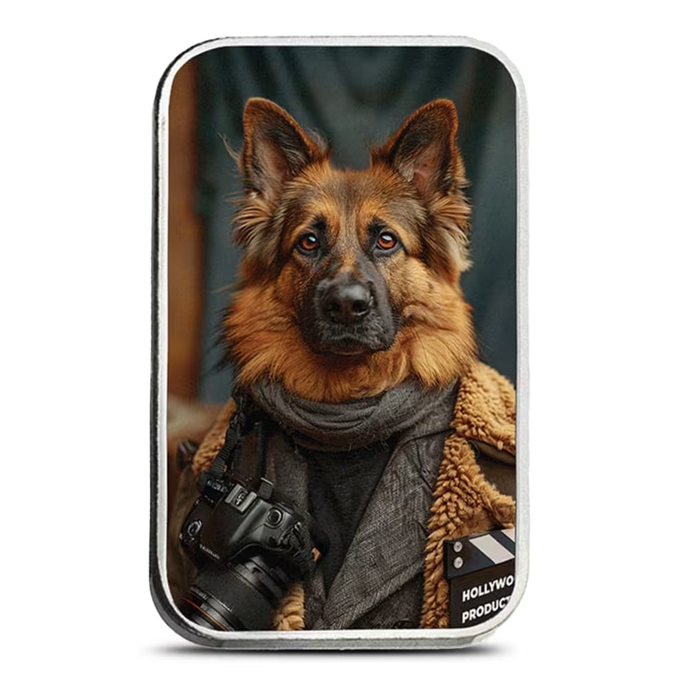 1 oz Colorized The Holy Land Mint Silver Bruno Human Dog Bar: Featuring the eye-catching "Bruno" Human Dog design, this 1 oz silver bar is beautifully colorized and expertly crafted. Produced by The Holy Land Mint, it offers a distinctive blend of creativity and