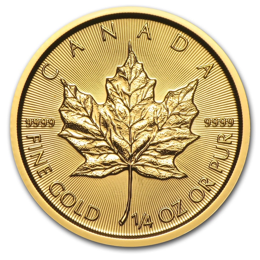 2015 Canada 1/4 oz Gold Maple Leaf BU: 2015 Canada 1/4 oz Gold Maple Leaf BU, struck in 1/4 troy ounce of .9999 fine gold, offers the iconic Canadian Maple Leaf design with world-class purity. Multiples of 20 are shipped in sealed RCM plas