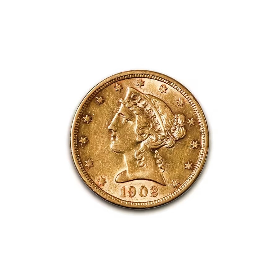 $5 Gold Liberty 1902-S XF: The 1902-S $5 Gold Liberty coin is a significant piece of early 20th-century American coinage, part of the Liberty Head Half Eagle series (1838-1908). Minted exclusively at the San Francisco Mint, thi