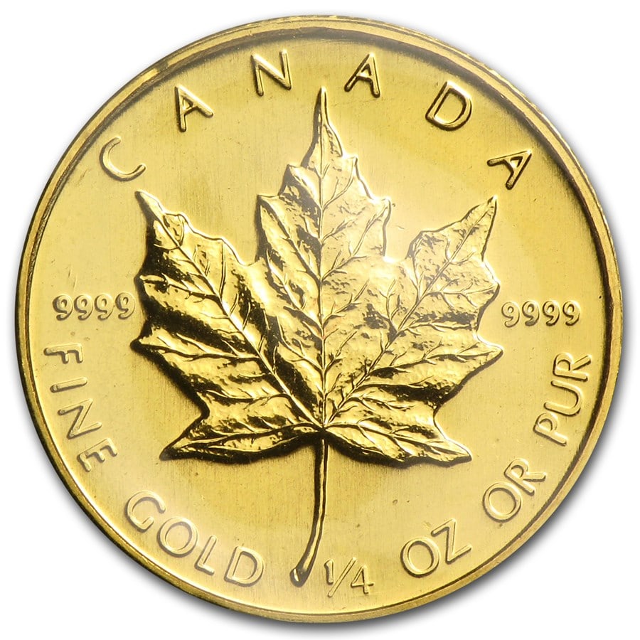 1984 Canada 1/4 oz Gold Maple Leaf BU: 1984 Canada 1/4 oz Gold Maple Leaf BU, struck in 1/4 troy ounce of .9999 fine gold, combines iconic Canadian design with investment-grade purity. Each coin comes sealed in original mint plastic, with 