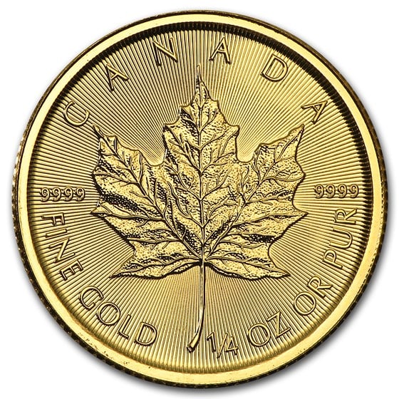 2016 Canada 1/4 oz Gold Maple Leaf BU: 2016 Canada 1/4 oz Gold Maple Leaf BU, struck in 1/4 troy ounce of .9999 fine gold, combines iconic Canadian design with investment-grade purity. Multiples of 20 are shipped in sealed RCM plastic shee
