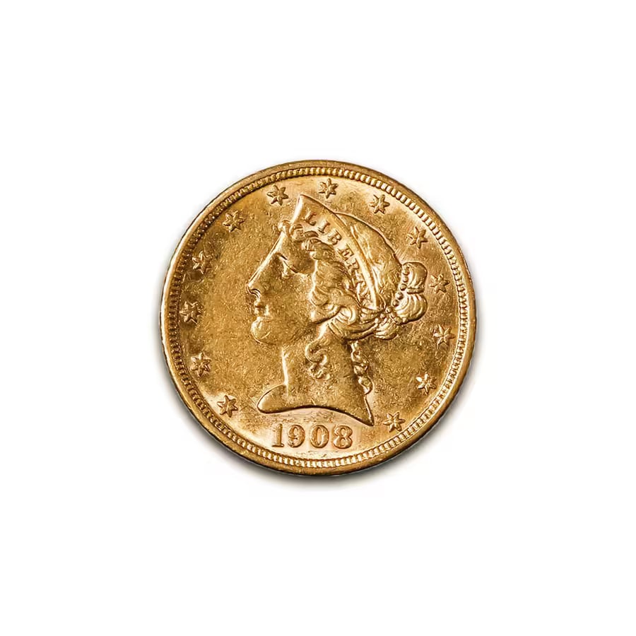 $5 Gold Liberty 1908 XF (1 of 2)