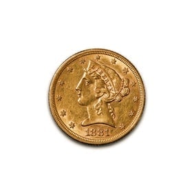 $5 Gold Liberty 1881 XF: The 1881 $5 Gold Liberty coin is a distinguished piece of American numismatic history, representing the artistry and craftsmanship of late 19th-century coinage. Part of the iconic Liberty Head Half Ea