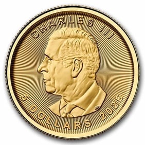 2026 Canada 1/10 oz Gold Maple Leaf BU: 2026 Canada 1/10 oz Gold Maple Leaf BU, struck in 1/10 troy ounce of .9999 fine gold, offers exceptional purity in a highly affordable fractional size. Multiples of 40 are shipped in sealed RCM plasti