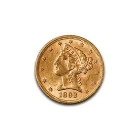 $5 Gold Liberty 1893 XF (1 of 2)