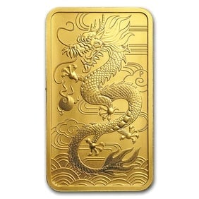 Australia $100 1 Oz. Gold Dragon Bar 2018: 2018 Australia $100 1oz Gold Dragon Bar - Limited-edition 1 oz .9999 fine gold bar from the Perth Mint celebrating the Year of the Dragon, featuring an intricately detailed dragon motif. Combines cult