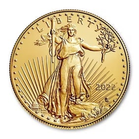 2022 American Gold Eagle 1 oz Uncirculated: 2022 American Gold Eagle 1 oz Uncirculated - Lady Liberty obverse and descending eagle reverse in 22-karat .9167 gold, fully U.S. government-backed and IRA eligible. A brilliant, collectible bullion c