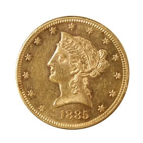 $10 Gold Liberty 1885 AU: The 1885 $10 Gold Liberty, commonly called the "Eagle," is a distinguished piece of American numismatic history. Struck during a period of economic growth and industrial expansion, it embodies the cra