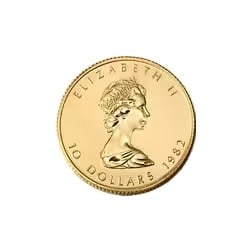 1/4 oz Canadian Gold Maple Leaf Uncirculated - Random Year: This 1/4 oz Canadian Gold Maple Leaf coin is struck from .9999 fine gold by the Royal Canadian Mint. The year will vary depending on availability. A widely recognized bullion coin offered in uncircula