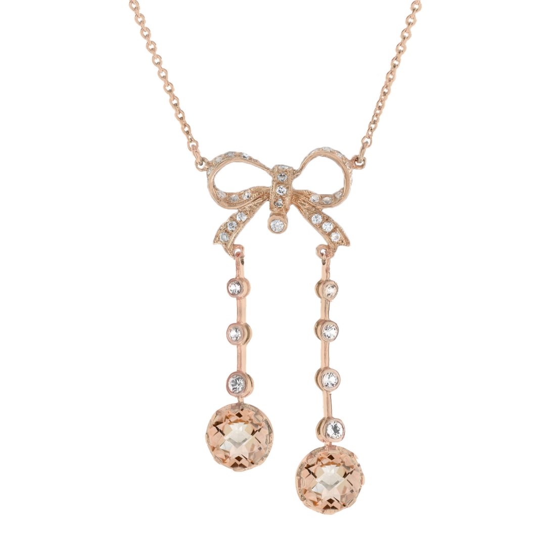 The One Edwardian Style Morganite Diamond Bow Drop Necklace in 14K Rose Gold (1 of 7)