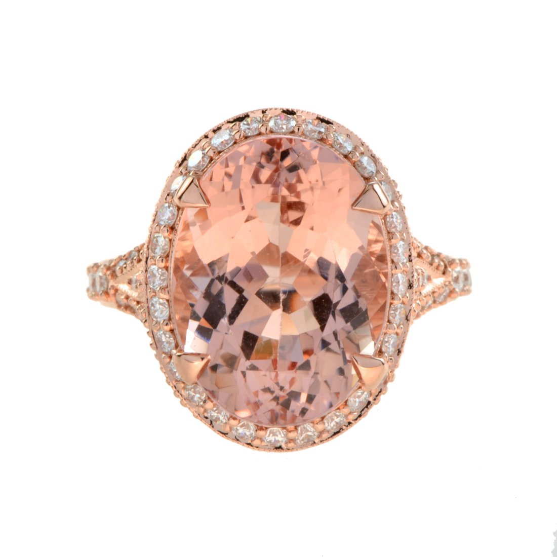 Halona 9.6ct. Oval Morganite and Diamond Accent Cocktail Ring in 18K Rose Gold (1 of 13)