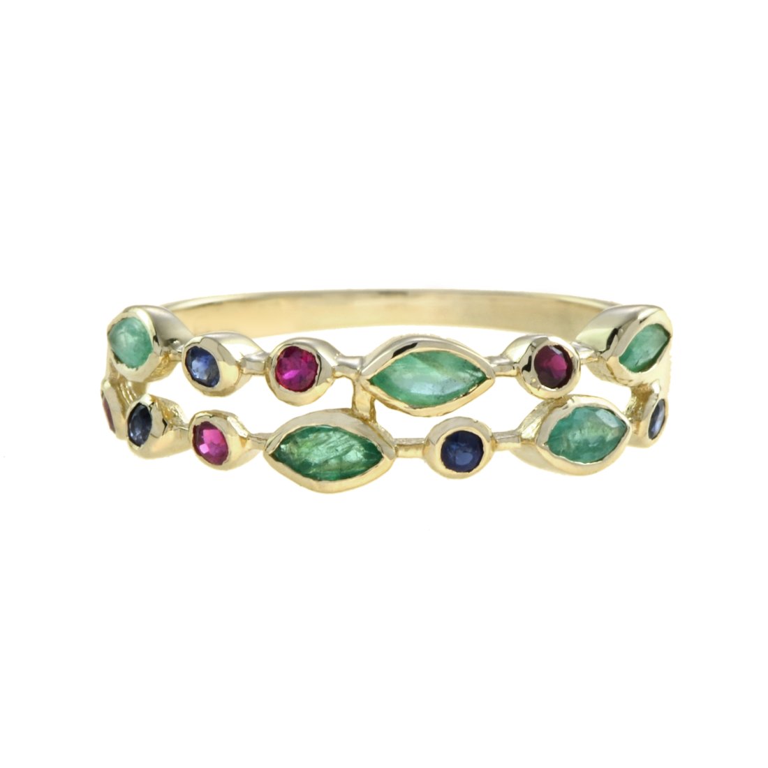 Aimée Double Row Emerald, Ruby and Sapphire Eternity Ring in 14K Yellow Gold (1 of 9)