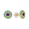 Amethyst and Emerald Petal Flower Stud Earrings in 9K Yellow Gold