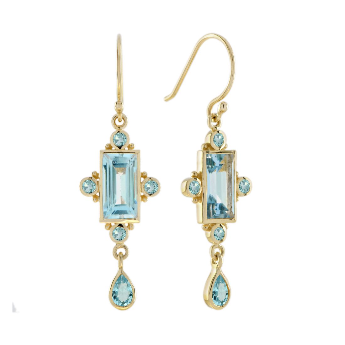 Blue Topaz Vintage Style Drop Earrings in 9K Yellow Gold (1 of 6)