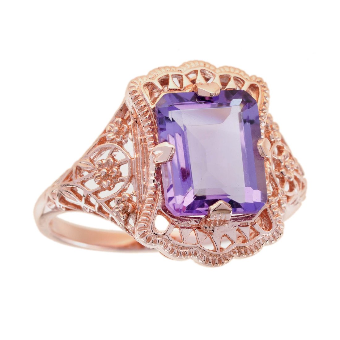 3.5 Ct. Natural Amethyst Vintage Style Filigree Cocktail Ring in Solid 9K Rose Gold (1 of 12)