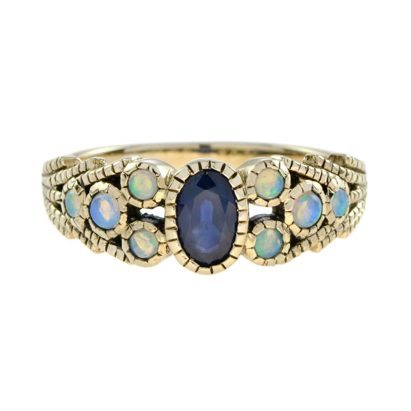 Marin Fleur Oval Blue Sapphire and Opal Ring in 9K Yellow Gold (1 of 9)