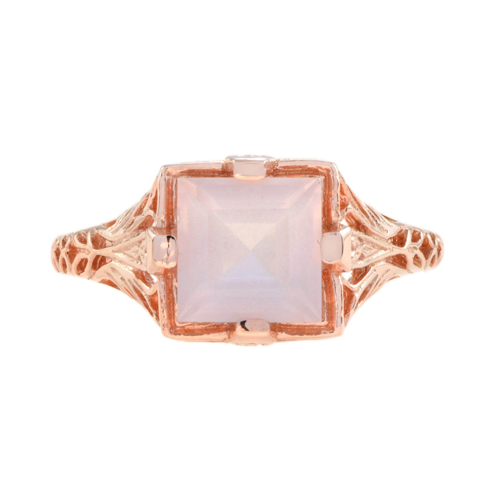 Rose Quartz Filigree Solitaire Ring in Solid 14K Rose Gold (1 of 12)