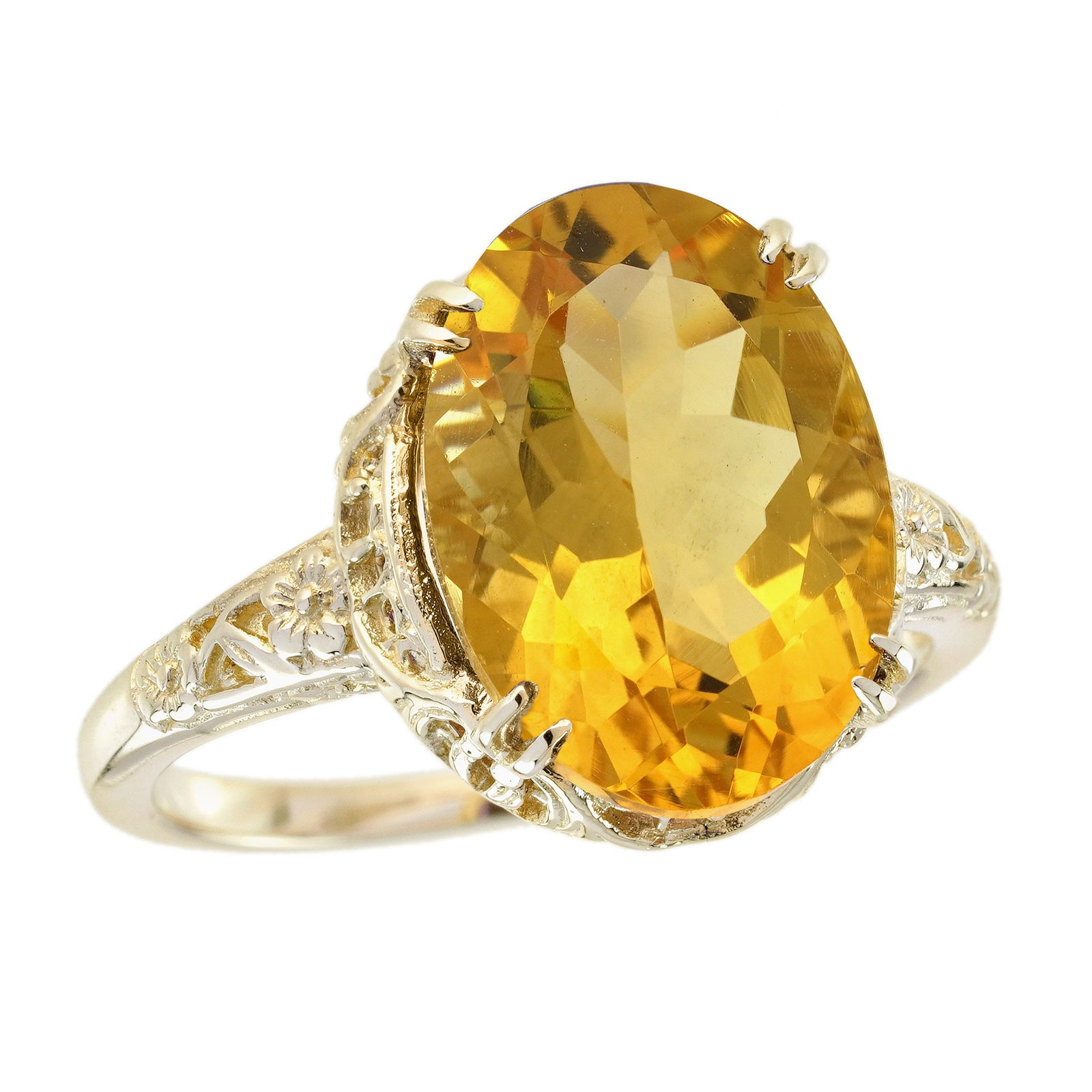 Natural Citrine Vintage Style Filigree Ring in Solid 9K Yellow Gold (1 of 8)
