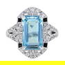 14K White Gold 3.6 Ct. Aquamarine Onyx Diamond Art Deco Style Cocktail Ring