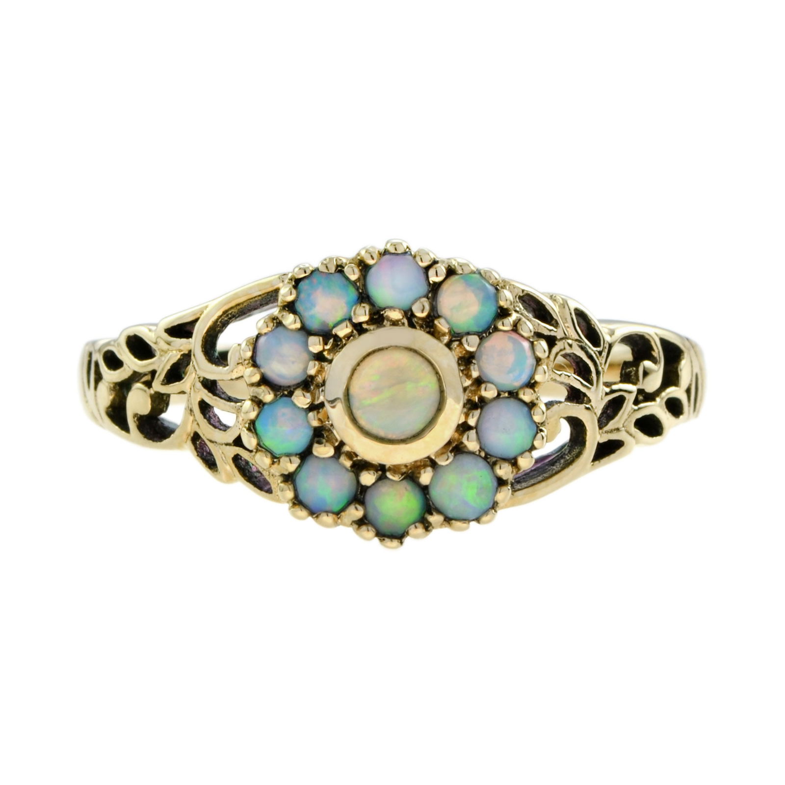Opal Vintage Style Floral Cluster Ring in 9K Yellow Gold (1 of 7)